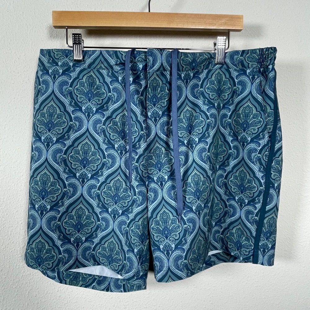 Fair Harbor Mens 36 Blue Paisley Board Shorts Swim Trunks 6" Inseam Recycled